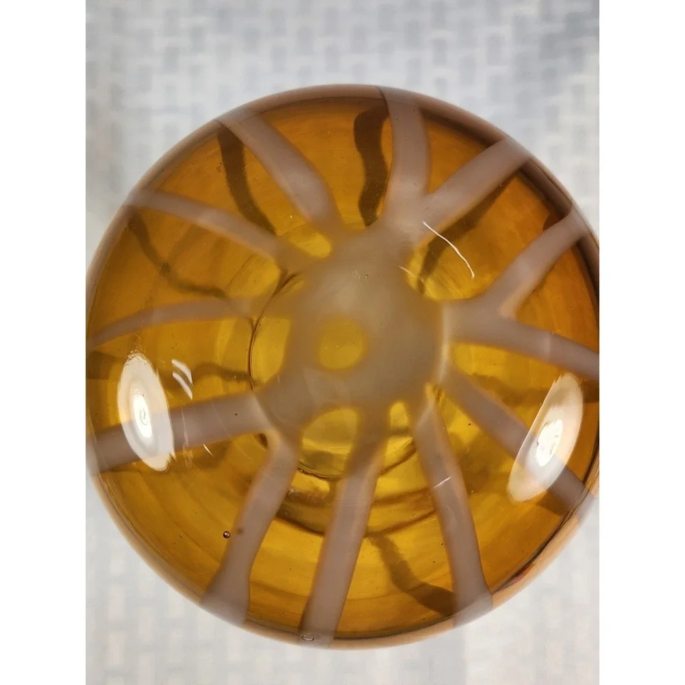 Vintage Hand-Blown Amber Butterscotch And White Striped Glass Vase
